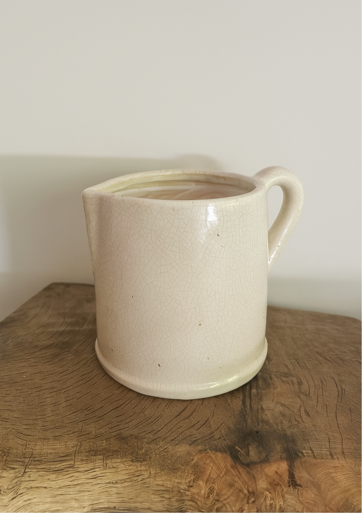 Handcrafted Off-White Ceramic Jug with Crackle Glaze