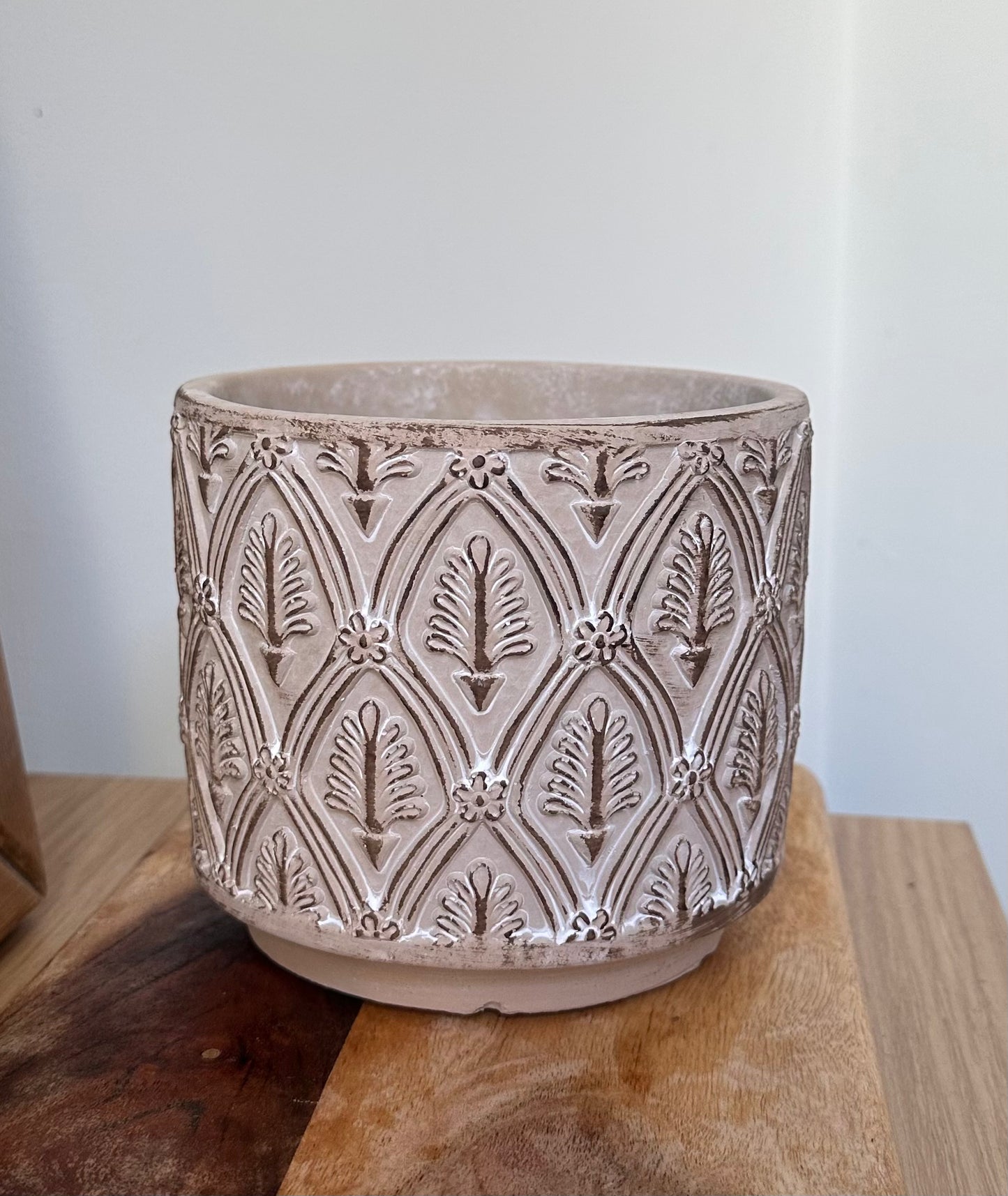large patterned cement pot