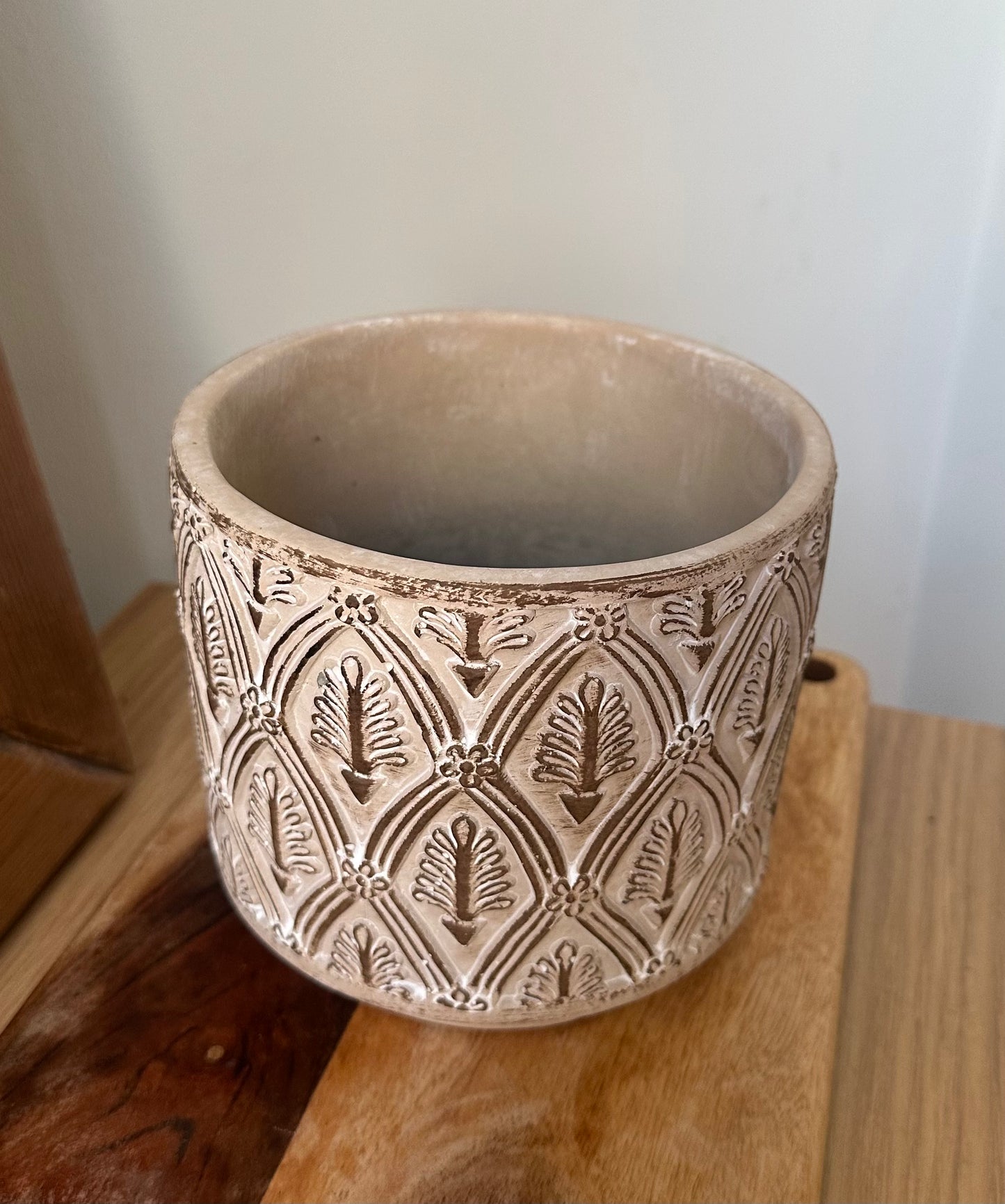 large patterned cement pot